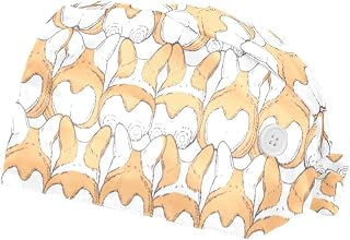 Cartoon Dogs Breed Welsh Corgi Pembroke Pattern 2 Pack Adjustable Working Cap with Buttons Elastic Bouffant Hats Head Scarf with Sweatband for Women Men