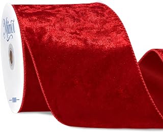 Red Velvet Ribbon Wired,Velvet Christmas Ribbon 4 Inch,10 Yards