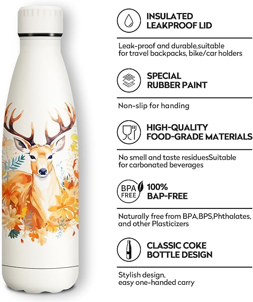 Insulated Water Bottle, 500 ml, Double Walled, Personalized Insulated Bottle, BPA-Free Stainless Steel Water Bottle for Adults, School, Fitness - 2