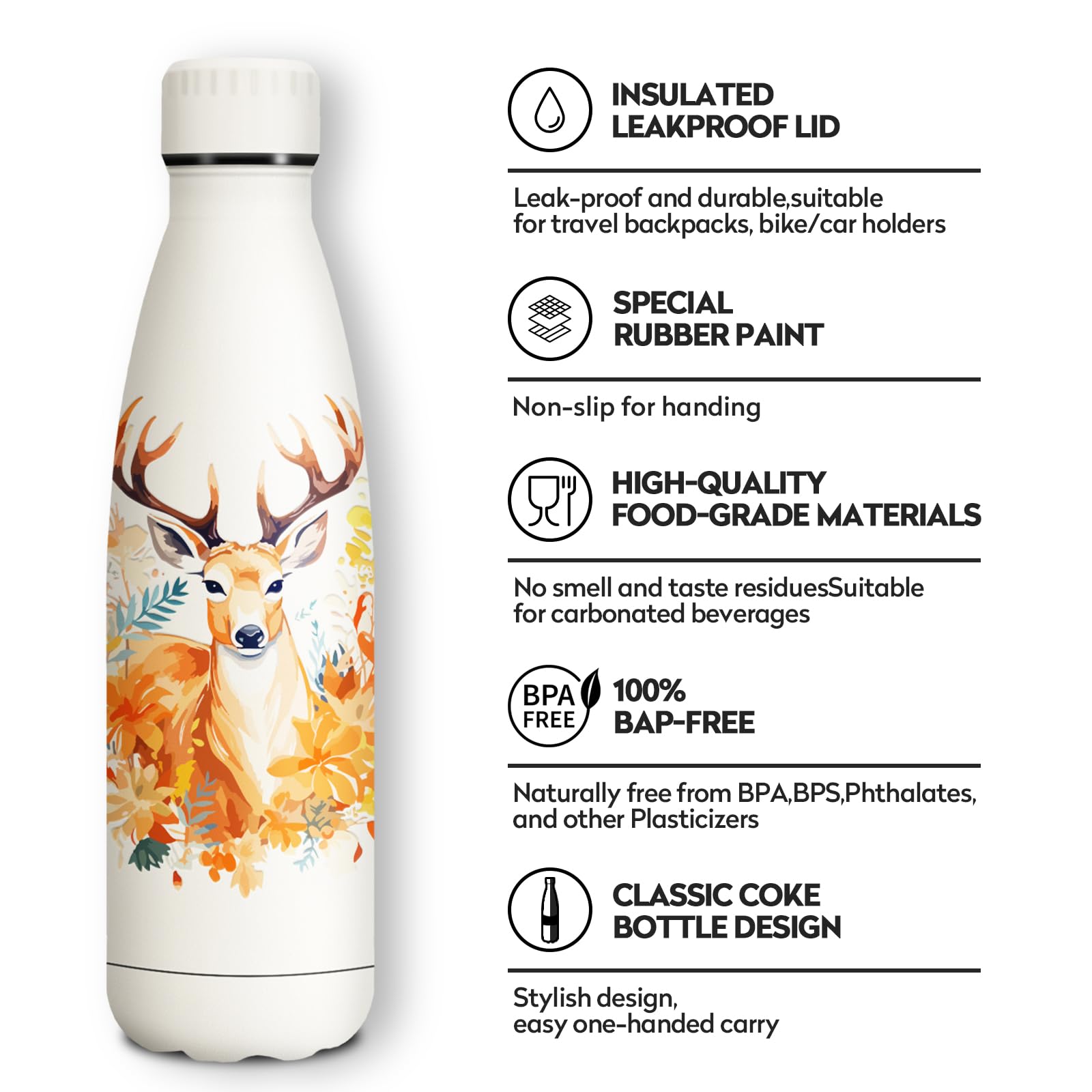 Insulated Water Bottle, 500 ml, Double Walled, Personalized Insulated Bottle, BPA-Free Stainless Steel Water Bottle for Adults, School, Fitness - 2