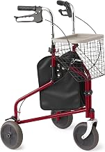 Medline 3-Wheel Ultralight Rollator, Steel Frame, Includes Wire Basket and Storage Bag, Supports up to 275 lbs, 8" Wheels, Burgundy