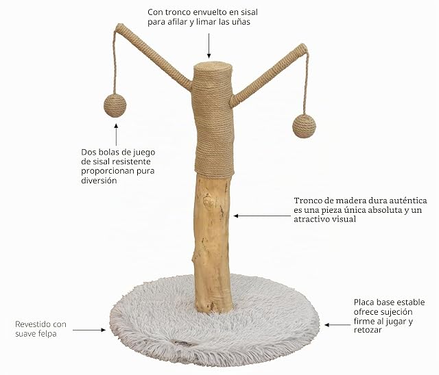 Foto 2 de 4 de Dehner Lovely - Árbol rascador para Gatos, Aprox. 80 x 45 x 45 cm, Tronco Real, Madera/Felpa/sisal, Color…