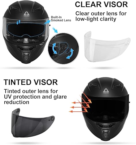 Miniatura 3 de TRIANGLE FF351 Casco de motocicleta para bicicleta de calle, negro, aprobado por DOT