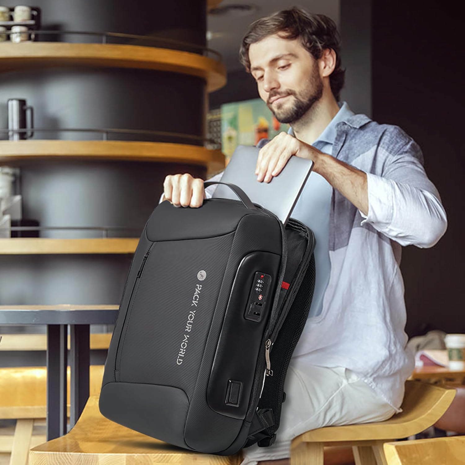 OIWAS Business Backpack for Men, Anti-Theft Backpack Fits 15.6 Inch Laptop, High Tech Backpacks with USB Charging Port, Water Resistant Travel Laptop Backpack for Men and Women