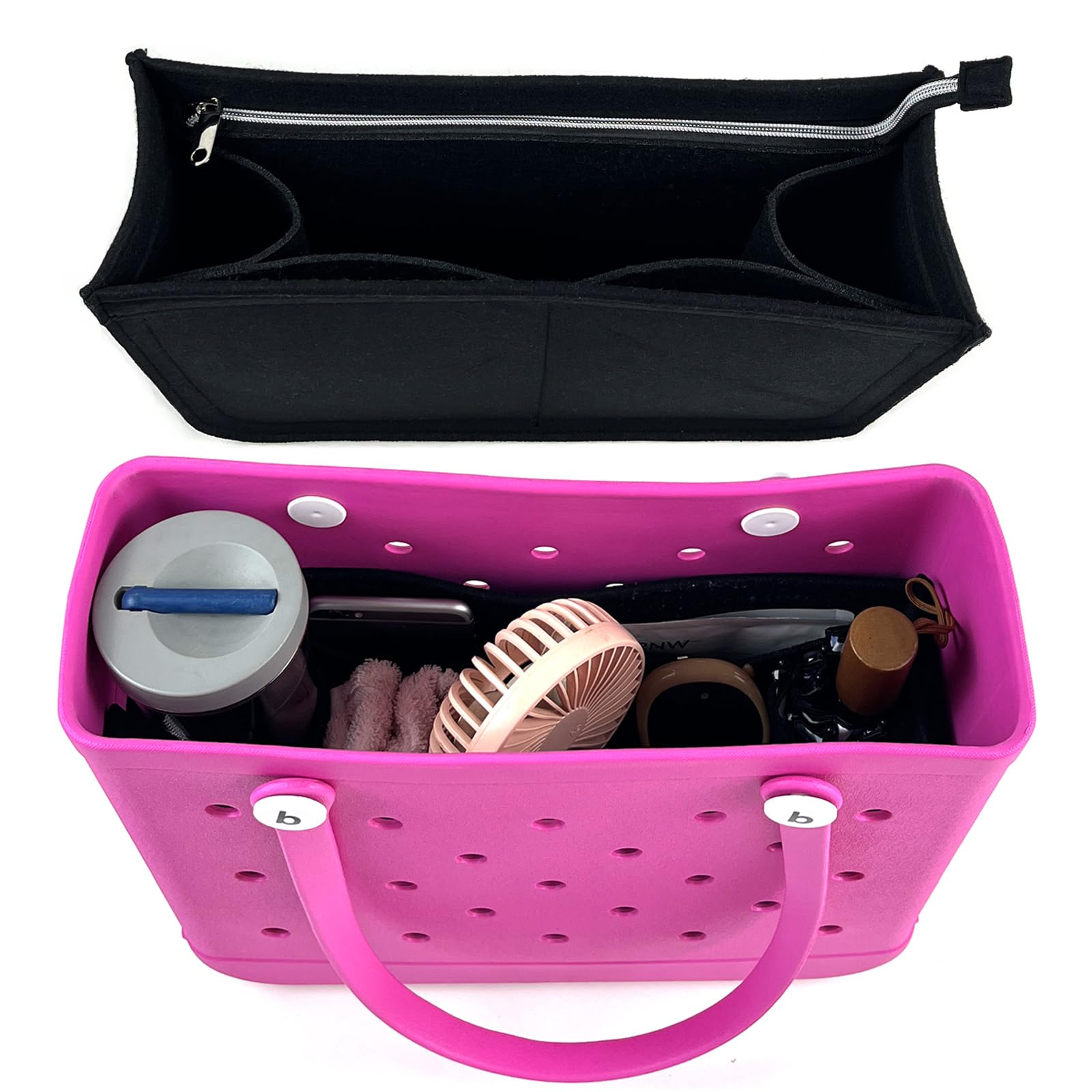 WZLMOUAO Rubber Beach Bag Organizer Liner for Small Bogg Bag/Simply Southern, Felt Insert Divider with Zippered Storage for Bogg Bag Accessories (