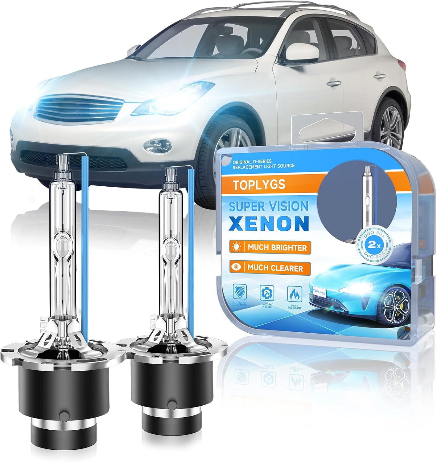 D2S HID Xenon Headlight Bulb Compatible with Infiniti FX35 FX37 FX45 FX50 G25 G35 G37 2003-2013 EX35 EX37 2008-2013 M35 2006-2008, 6000K White, 35W OEM High Low Beam Xenon Lights, Pack of 2
