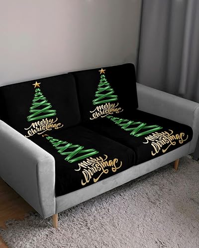 Miniatura 3 de Black Christmas Tree Couch Cushion Covers, Stretch Sofa Cover with Elastic Bottom, Green Xmas Tree Merry Christmas Sofa Slipcovers Protector