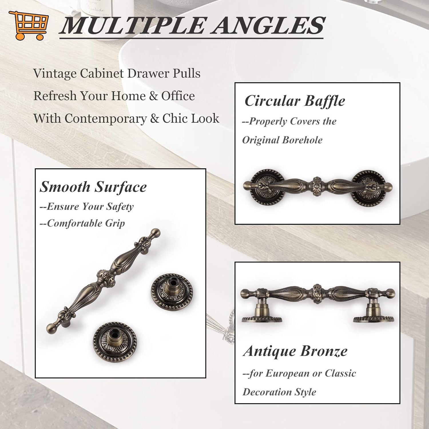 Probrico 10 Pack Vintage Cabinet Pulls Wardrobe Door Handles in Ancient Bronze Finish,Classic Style Drawer Hardware Pulls