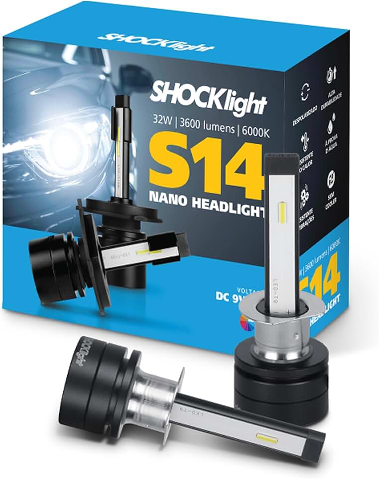 Par de Lâmpadas Automotivas Headlight S14 Nano H3 6000K 12V 3600LM Shocklight - SLL-140003