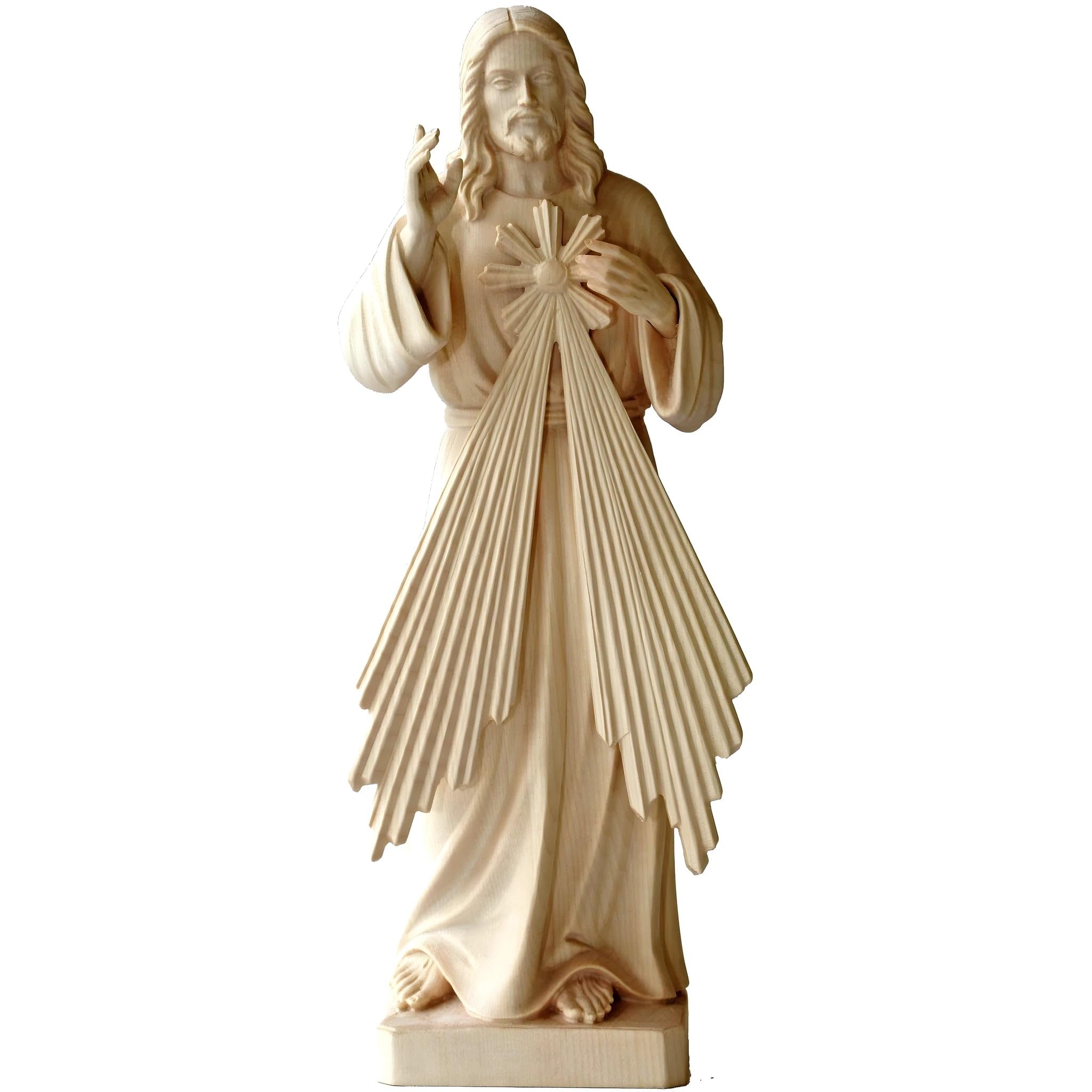 Jesús Misericordioso con rayos de luz de madera 36 cm | Madera natural en Val Gardena | Figura Belén