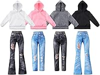 Vista 8 de Bencailor Ropa de muñeca de 8 piezas, accesorios para niña, suéteres de algodón, pantalones de mezclilla, ropa regular