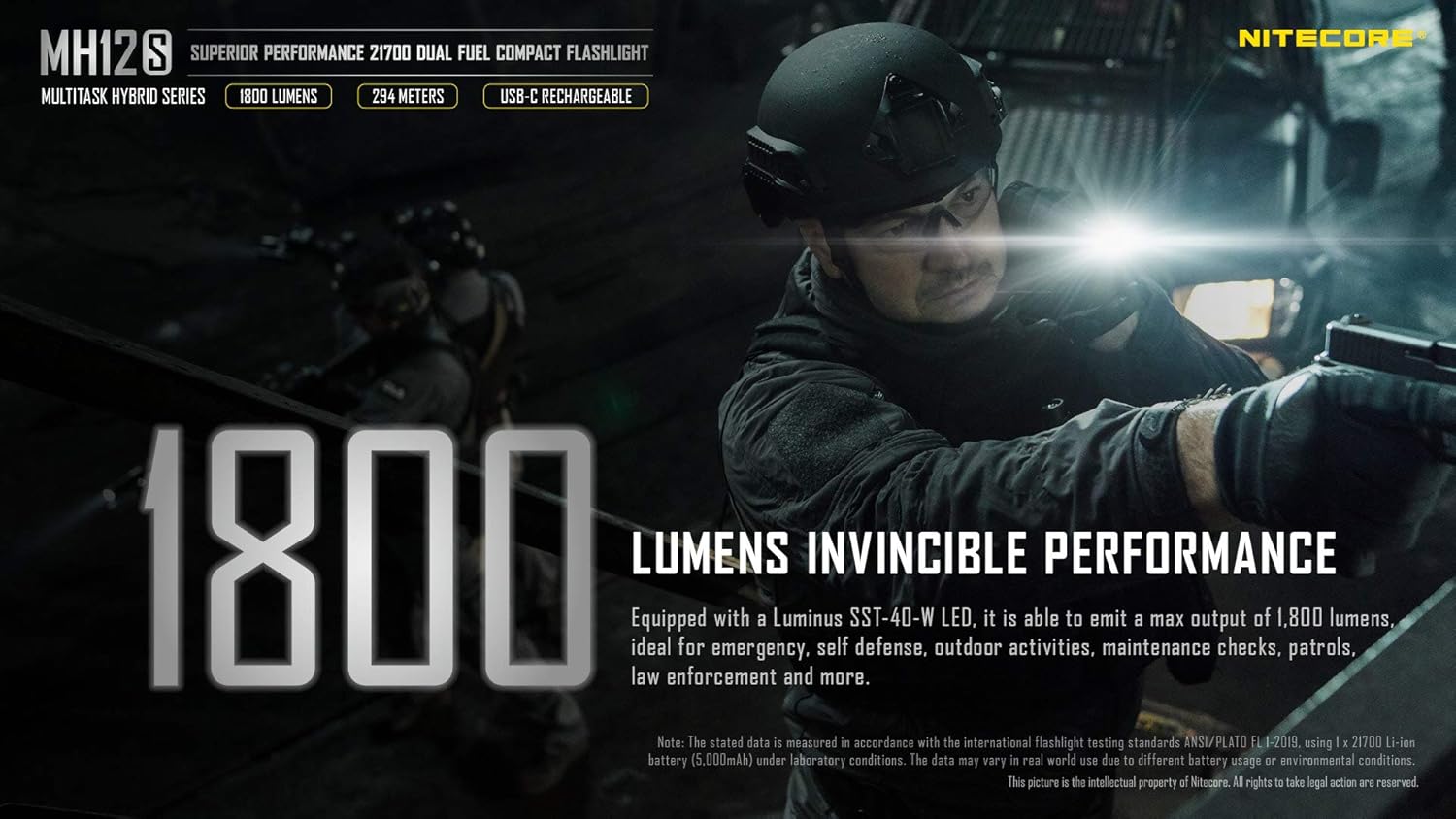 Tор Brаndѕ NITECORE MH12S 1800 Lumen USB-C Rechargeable Tactical Flashlight with 5000mAh Battery and LumenTac Battery Case