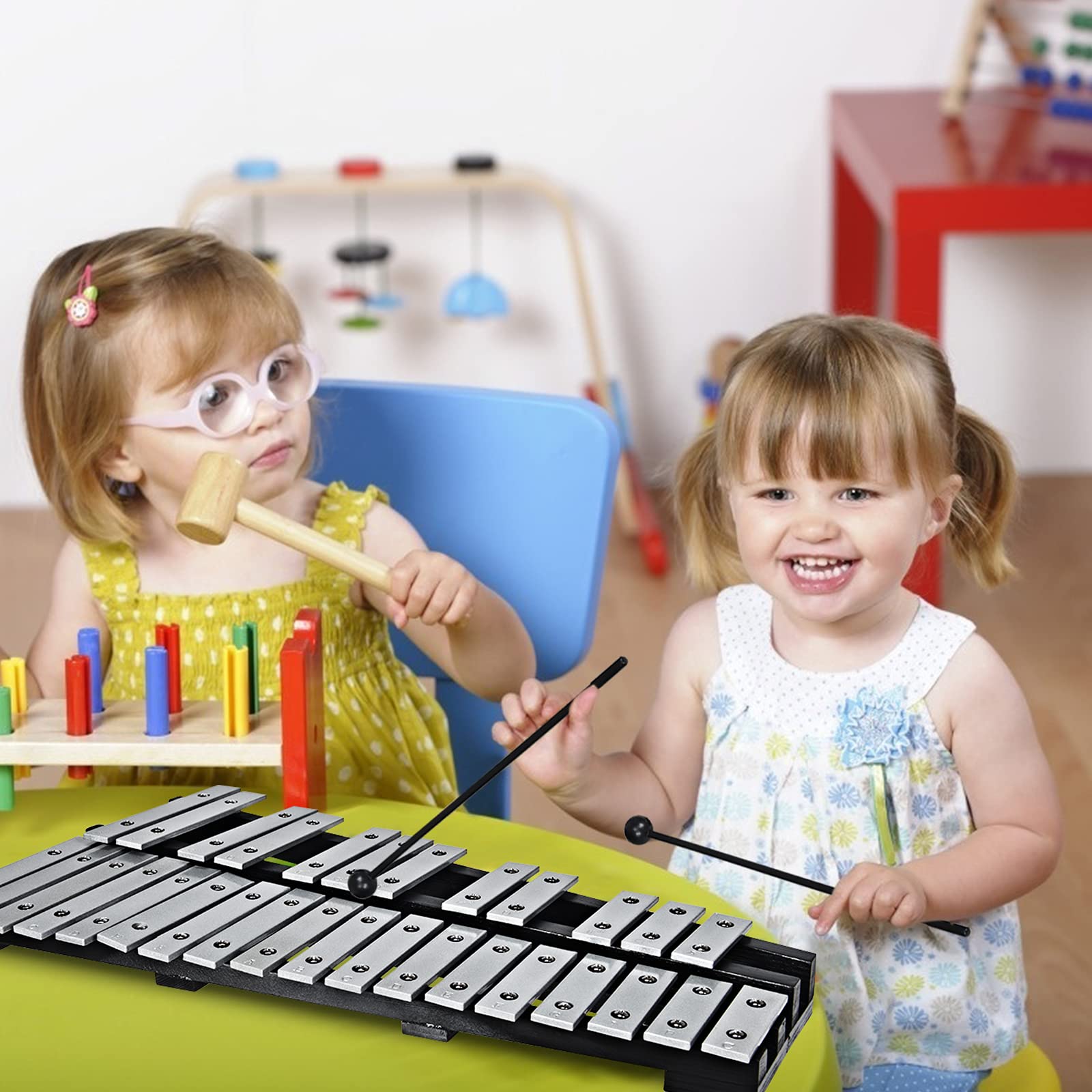 DREAMADE Glockenspiel, 30 Note Xylophone Pliant avec 2 Maillets, Xylophone en Aluminium Cadre en Bois avec Sac de Transport, Instrument de Percussion pour Enfant et Adulte
