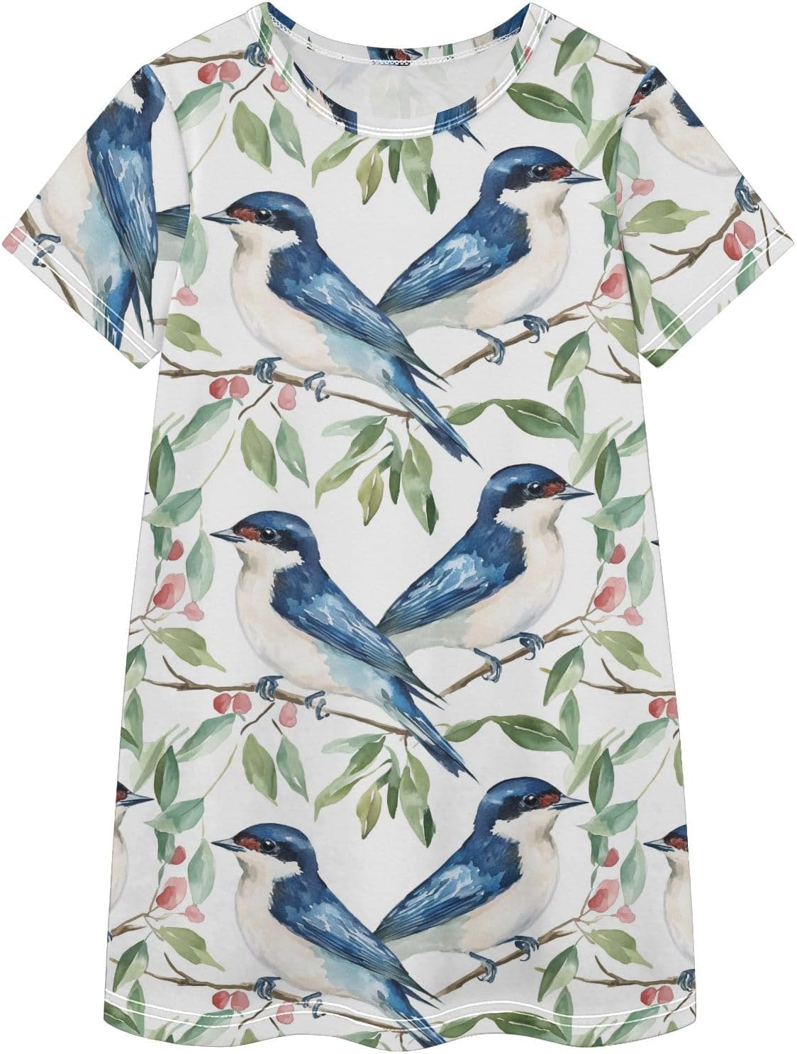 Swallow Watercolor Girls Dresses Summer Dresses for Girls with Cotton Short Sleeves for Casual a Line Dress Size2-8Y