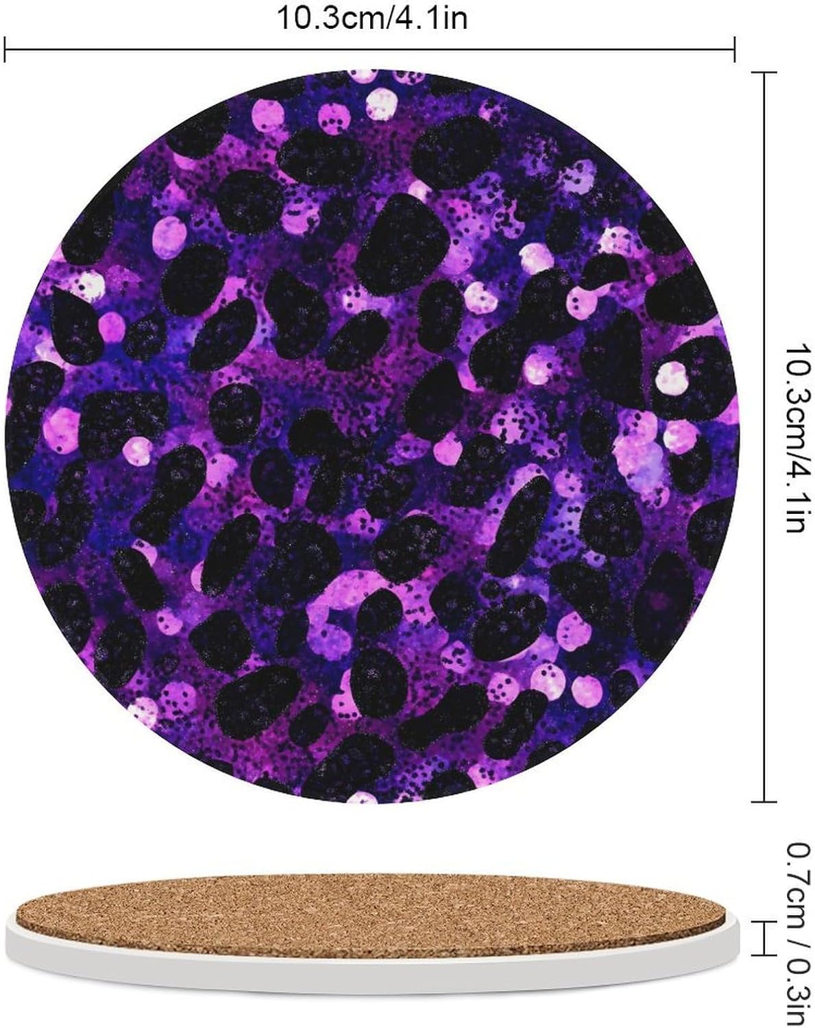 Purple Leopard Sequin Pattern Funny Round Ceramic Coasters for Drink Absorbent Cup Holders Tabletop Protection