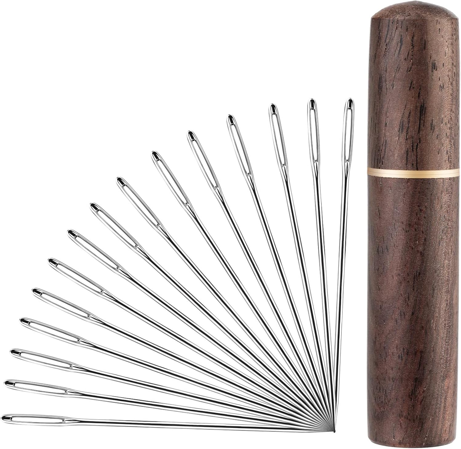 JNENERY-15PCS Large Eye Hand Sewing Needle, 2.36in Sewing Sharp Needles, Stitching Needles, Stainless Steel Yarn Knitting Big Eye Sewing Needles with Ebony Wooden Needle Case : Everything Else