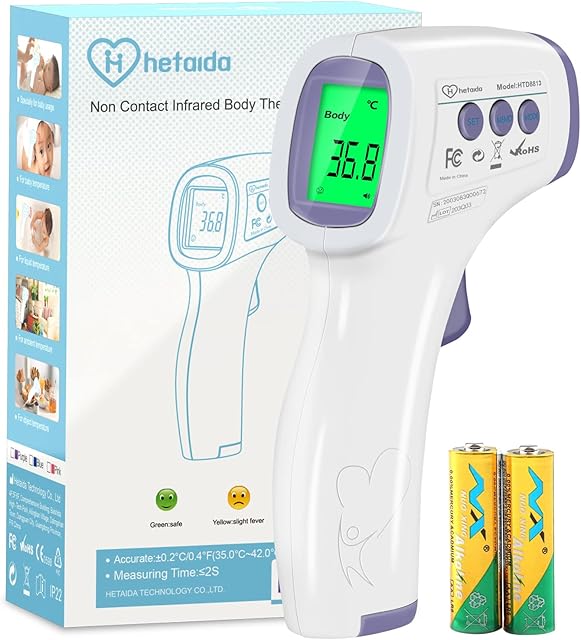 Forehead Thermometer for Adults and Children, Non Contact Digital Infrared Thermometer for Kids, No Touch Temperature Gun Baby Body Thermometer with Instant Accurate Reading and Fever Alarm