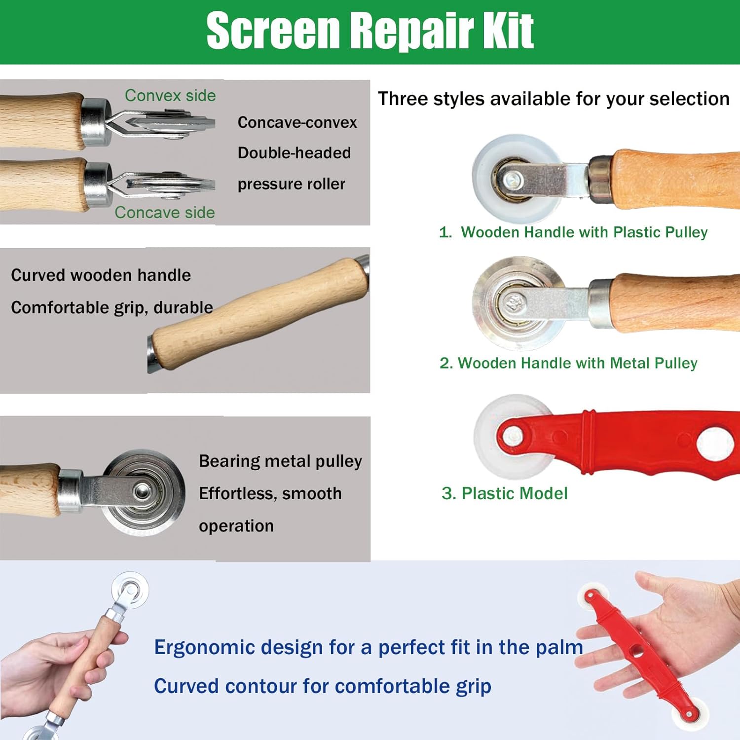 Screen Repair Kit & Window Screen Replacement Kit with Spline Roller Tool, Spline Removal Hook, Screen Cutter - Easy to Use 5-in-1 Tool for Screen Door Repair, Windows, Patio & Sliding Doors