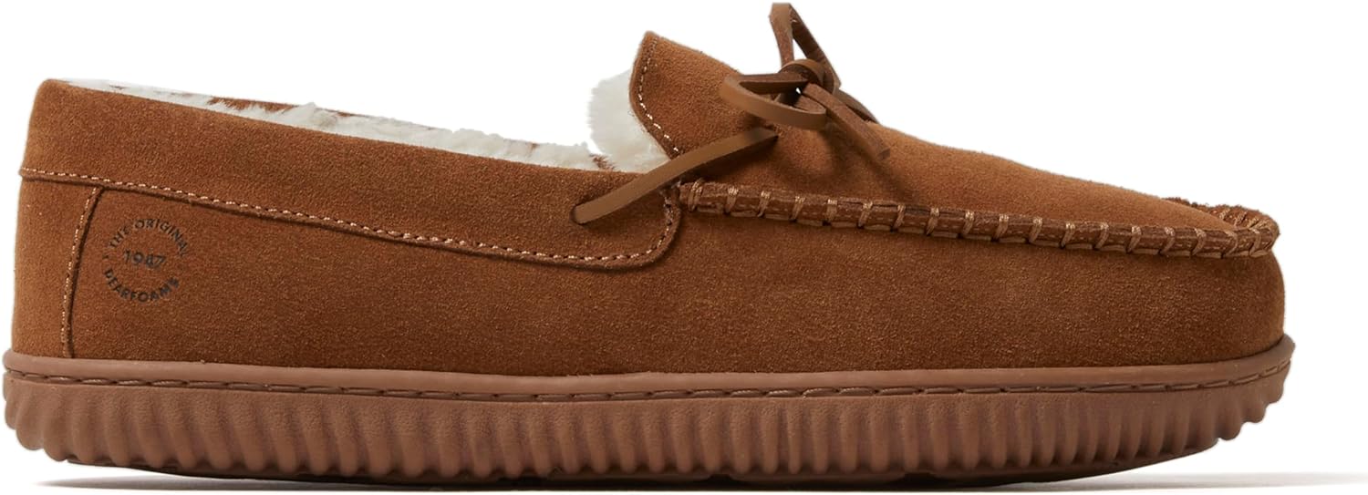 Dearfoams mens Hudson Genuine Suede Memory Foam Moccasin With Tie Slipper - Image 3