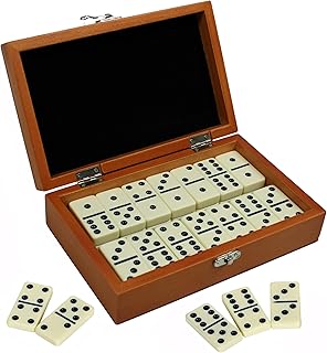 Hathaway Premium Dominos Set for Adults & Kids - with Wooden Carry Case, 28 Double-Six Ivory Dominoes with Black Pips, Felt-Lined Walnut Case & Brushed Nickel Latch – Classic Tabletop Family Games