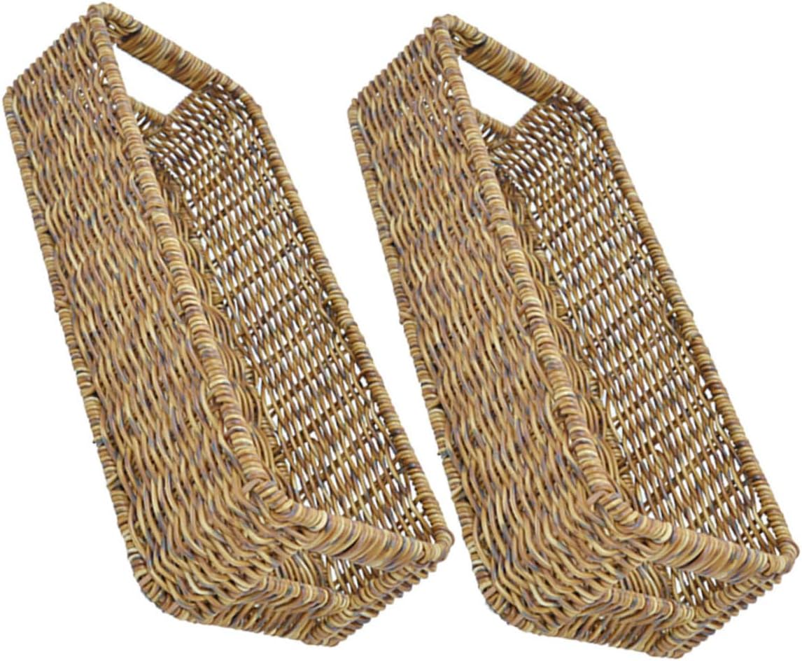 2pcs Woven Rattan Storage Baskets Organizer Bins for Bedroom Kitchen Pantry Shelves Multifunctional Storage Containers
