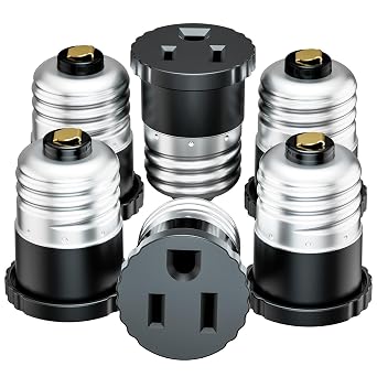 6 Pack, Light Socket to Plug Adapter, Light Bulb Socket Convert to Outlet Adapter Black.