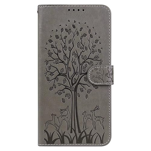 TWY per Samsung Galaxy A02S Case,Albero Cervo Goffratura PU Pelle Folio Cover Magnetica Libro Flip Portafoglio Case con Funzione Stand-Cervo Grigio