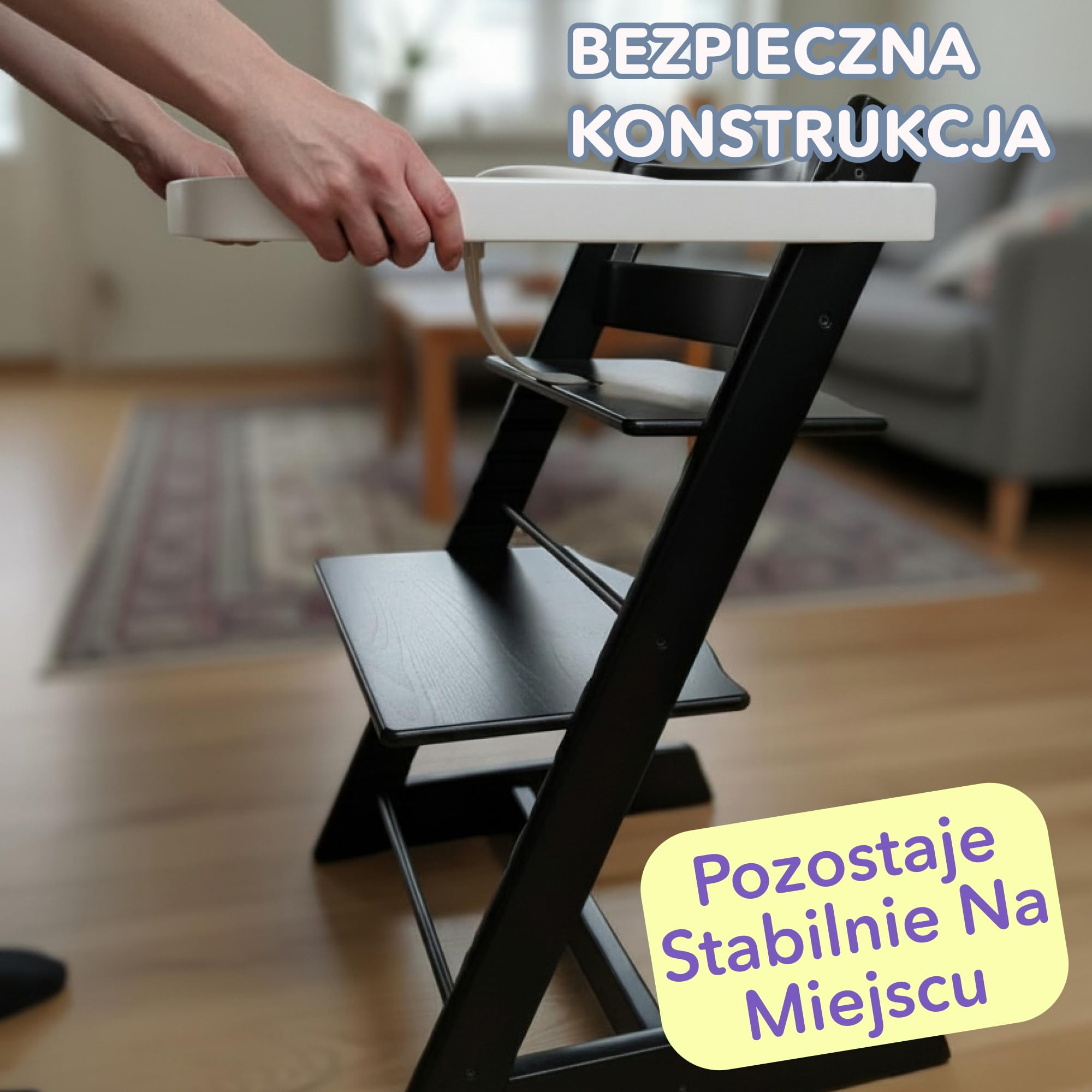 Taca do krzesełka Stokke Tripp Trapp – Biała – Bez zestawu Baby Set. Antypoślizgowa powierzchnia dla przyssawek. Zatrzask. Bez BPA