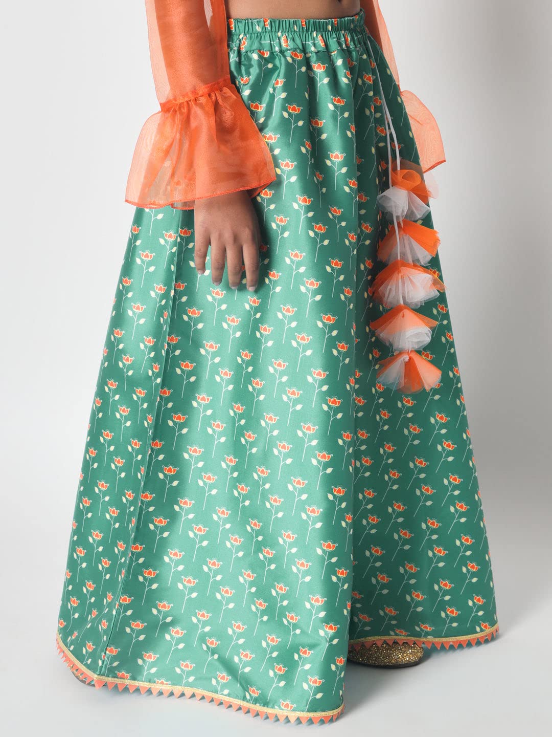 studio rasa Girls Poly Silk Printed Bias Kids Skirt for Wedding Party Festive(GSC12305/15-16_Light Green_15-16yrs) 2