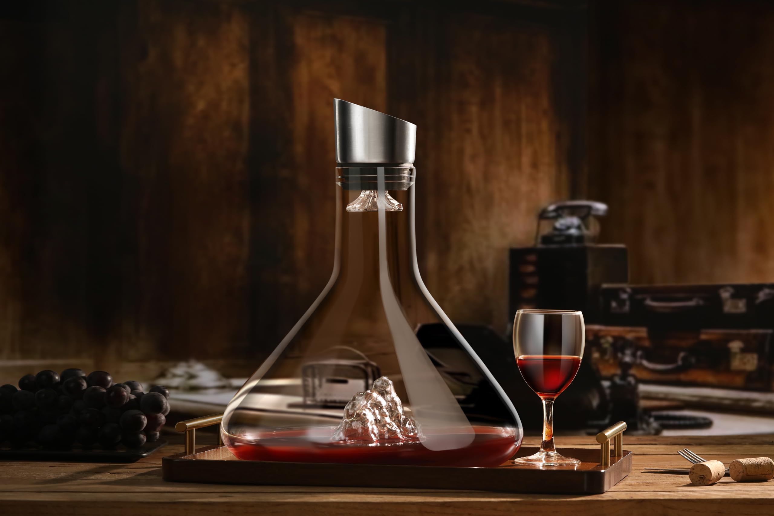 CookoWein Dekanter Belüfter und Karaffe mit Ausgießer Deckel, Mundgeblasenes Kristall Dekantierer, Luxus Wein Zubehör für Geschenk (1200 ml)