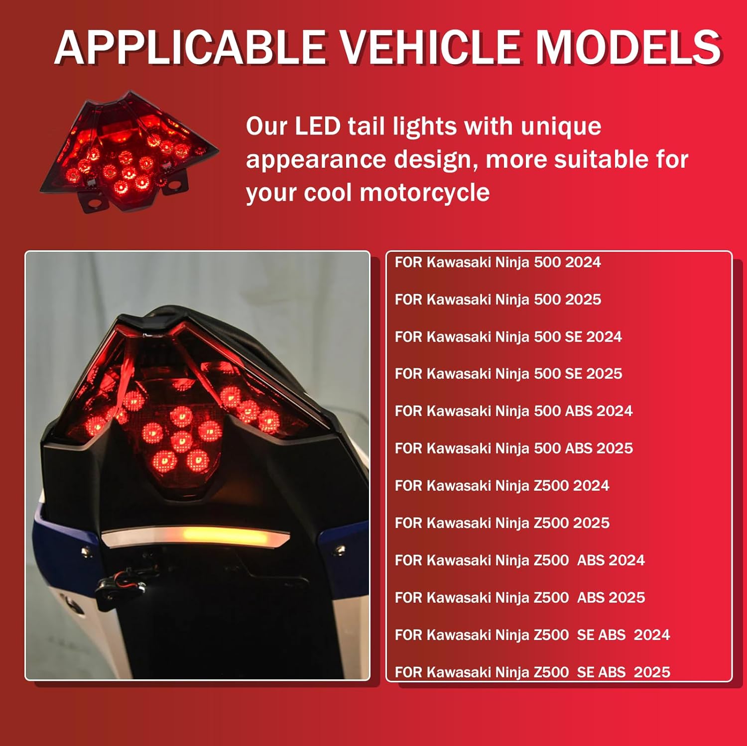 LED Motorcycle Tail Light,Smoked Tail Light,Motorcycle LED Integrated Brake Tail Light for kawasaki Ninja 500 Z500 2024-2025 for Ninja 500 Z500 accessories