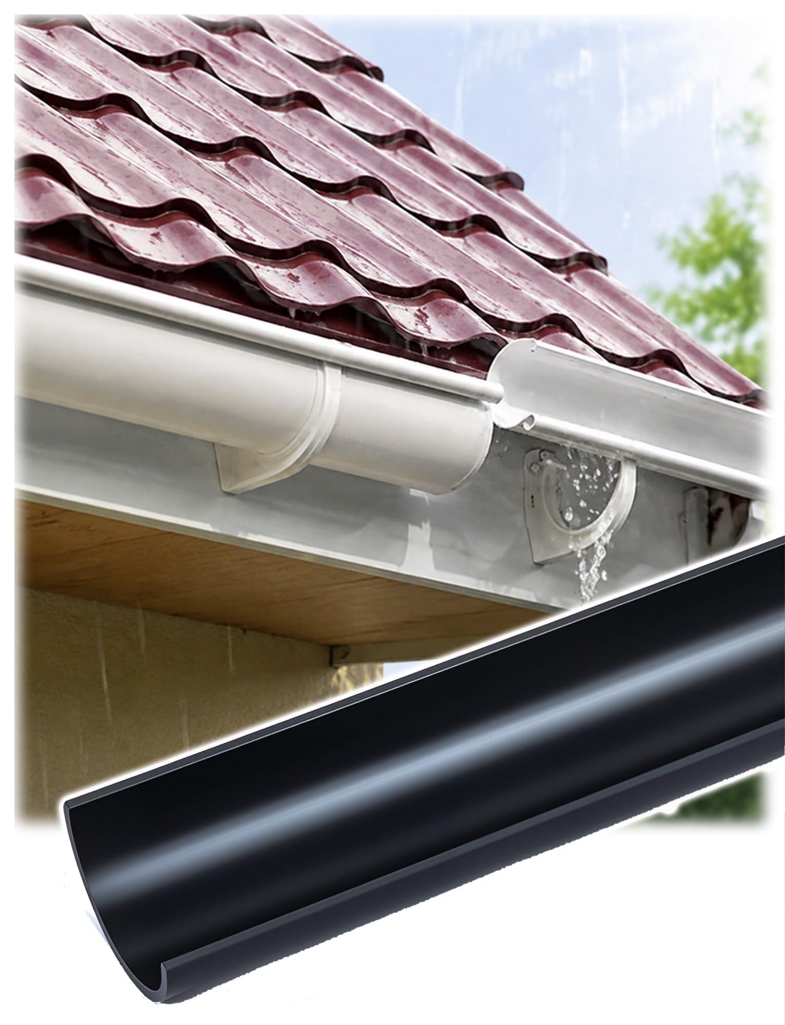 2 Stück verdickte Regenrinne, halbrund, 2 m, Kunststoff, PVC