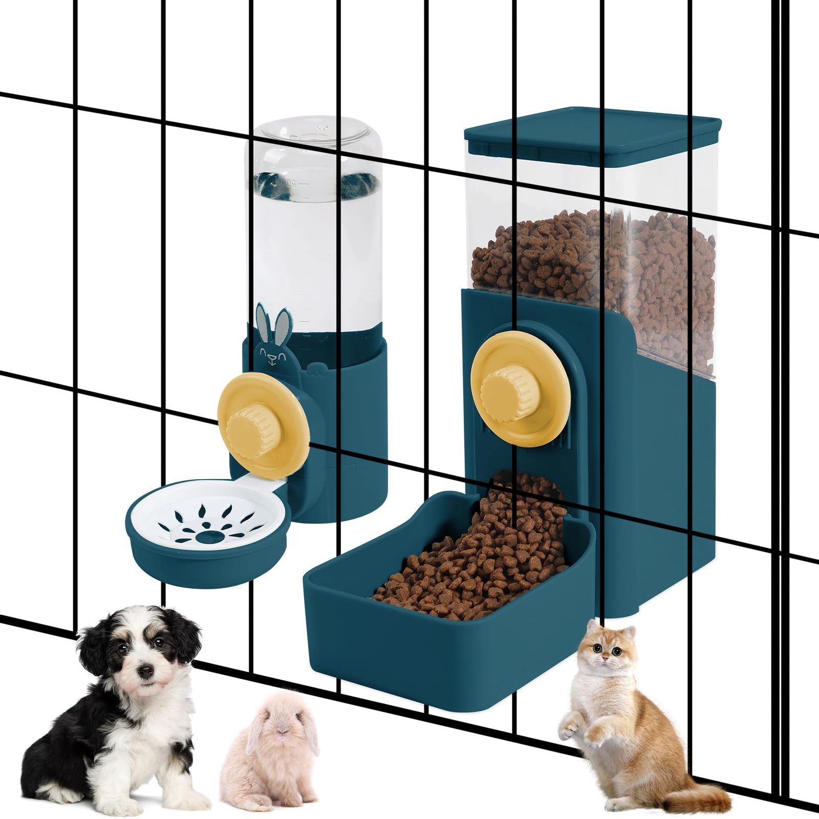Hanging Automatic Pet Food and Water Dispenser, Auto Gravity Rabbit Ferret Bunny Hedgehog Feeder Water Dispenser Sets, Cat Dog Food and Water