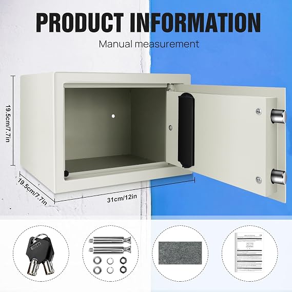 Digital Safe Box Fireproof Waterproof Safety Electronic Security Steel Money Cash Home Office Digital Safe 8.5L White