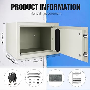 Digital Safe Box Fireproof Waterproof Safety Electronic Security Steel Money Cash Home Office Digital Safe 8.5L White
