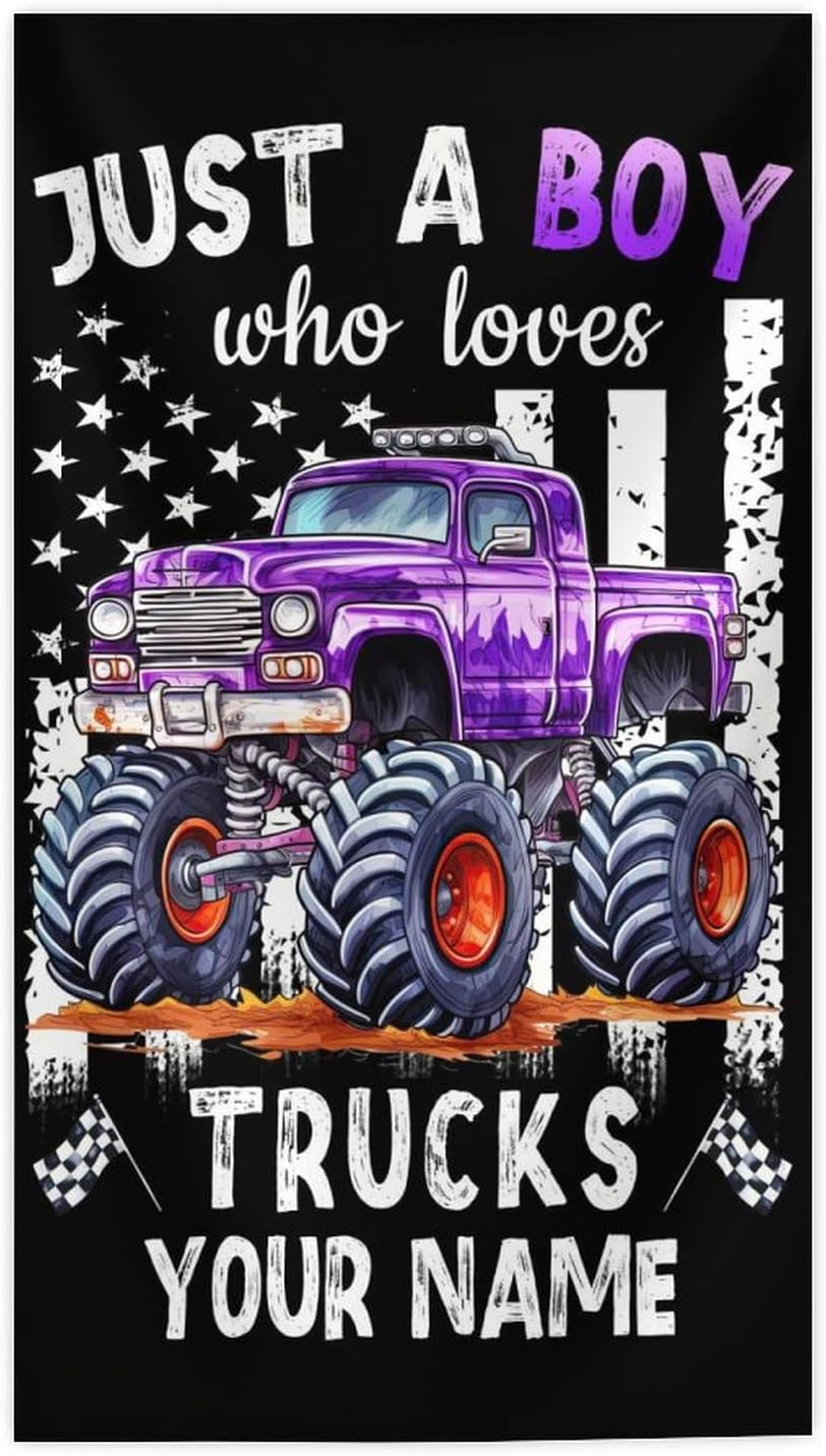 Personalized Beach Towel for Kids Adluts, Custom Truck Towels for Pool Vacation Seaside Bathroom, 40x70 inches Lightweight Quick Dry Towel Gifts with Name