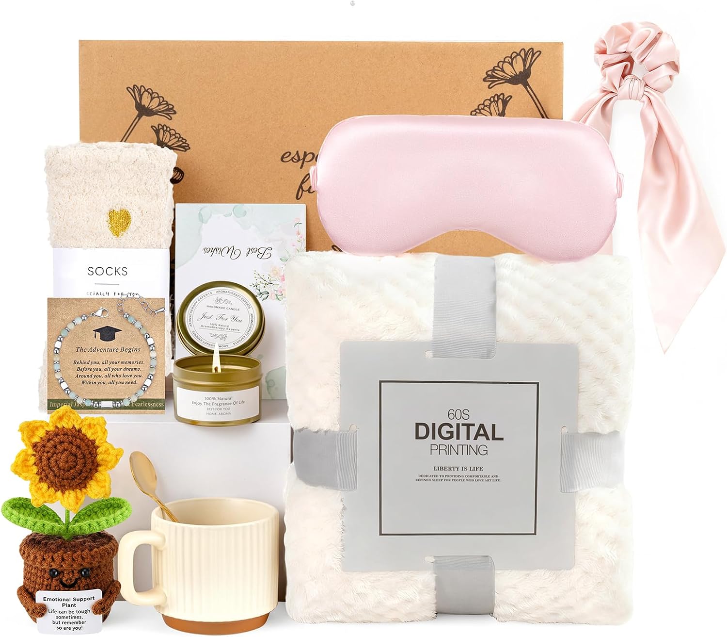 Birthday Gifts for Women, Self Care Gift Baskets, Get Well Soon & Thinking of You Gift Set with Flannel Blanket & Sunflower for Mom, Her, Best Friend, Sister, Wife