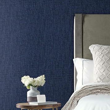 RoomMates RMK11698RL Navy Faux Grasscloth Weave Non-Textured Peel and