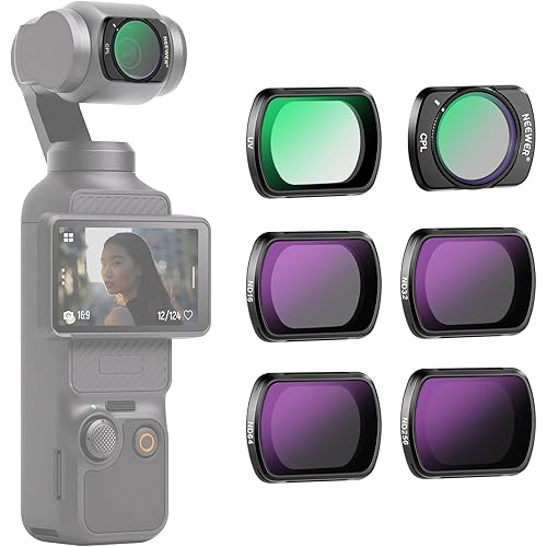 NEEWER Magnetic ND CPL UV Filter Set Compatible with DJI OSMO Pocket 3 Creator Combo Accessories, Action Camera 6 Pack UV ND16 ND32 ND64 ND256 Neutral Density & Polarizing & UV Protective Filters