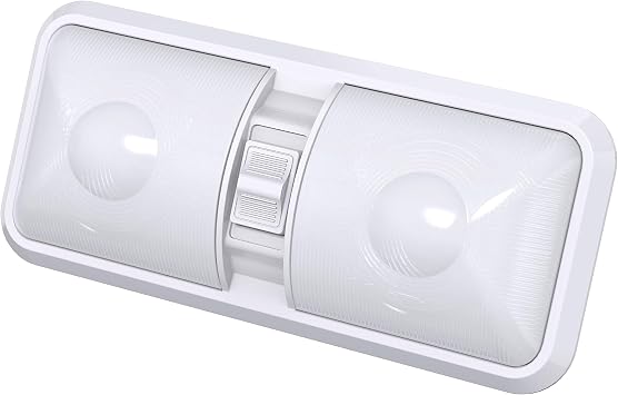 1 Pack RV LED Ceiling Double Dome Light Fixture with ON/Off Switch Interior Lighting for Car/RV/Trailer/Camper/Boat DC 12V 48X2835SMD Frosted Lens Natural White 4000-4500K, 1-Pack