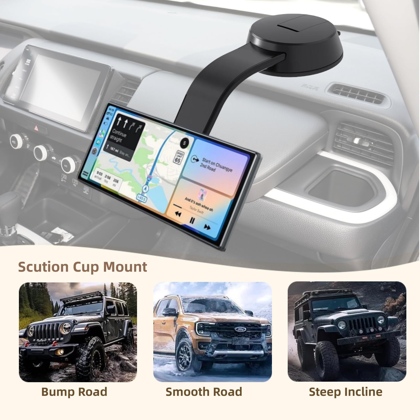 Support à Ventouse pour Écran Carplay, Bras Réglable en Alliage d'aluminium, Support de Tableau de Bord Discret avec Disque Adhésif Puissant de 78mm pour Support d'écran de Voiture