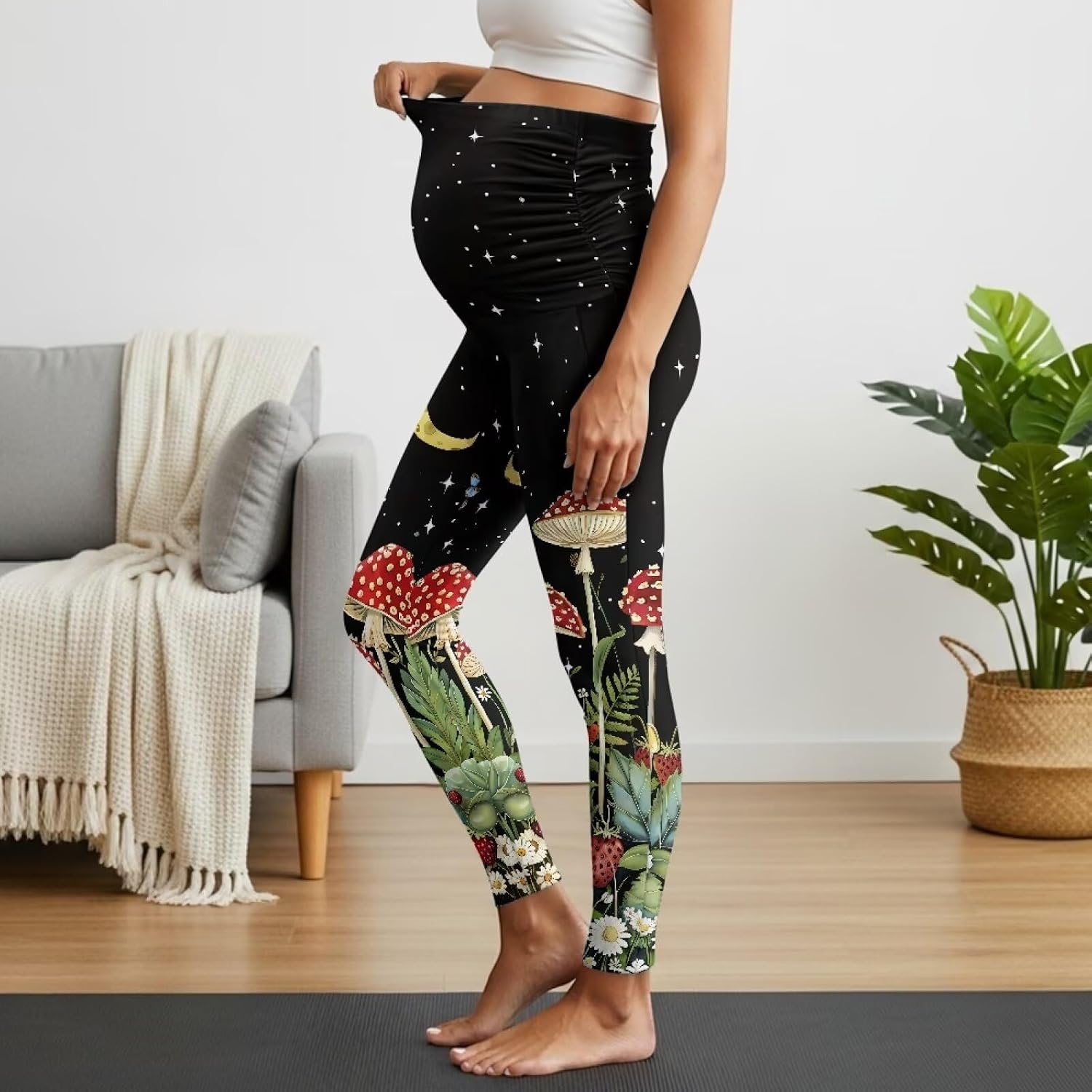 Maternity Workout Leggings with Pockets High Waisted Seamless Pregnancy Yoga Pants for Training Pilates S-2XL