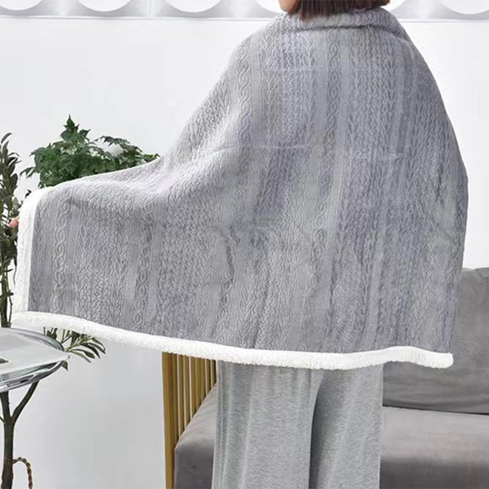 Generisch Poncho da donna, invernale, caldo, poncho da donna, in pile, portatile, coperta, comoda coperta con bottoni, per letto, divano, ufficio