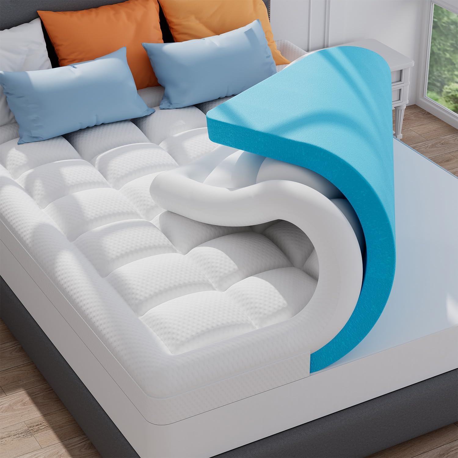 ELEMUSE 3 Inch Cooling Memory Foam Mattress Topper Full 2 Inch Pressure-Relieving Memory Foam and 1 Inch Thick