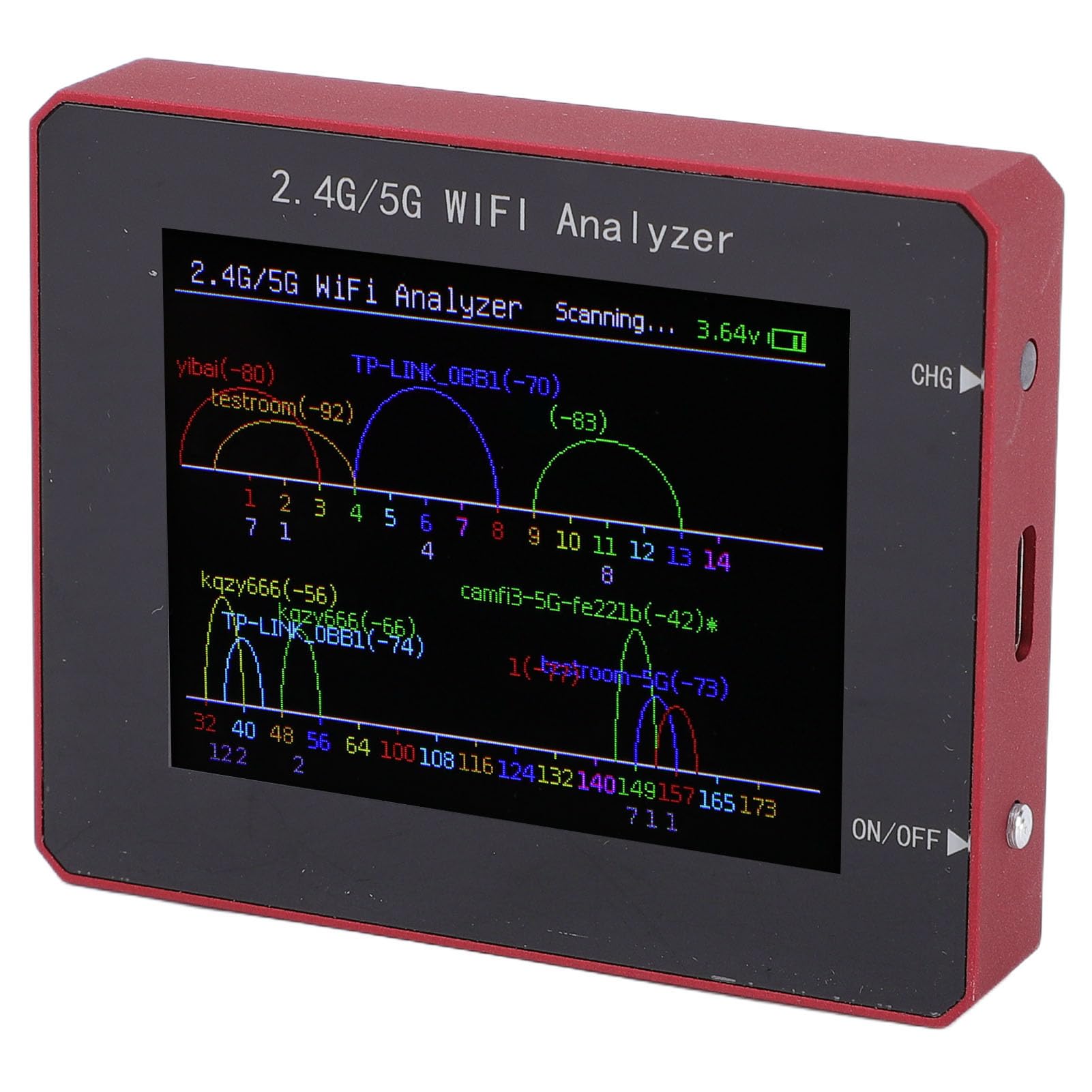 Garosa Analizzatore WiFi 2.4G 5G Rilevatore di Segnale in Lega di Alluminio con Schermo a Colori TFT per L'ottimizzazione della Rete Identificazione delle Interferenze del Canale