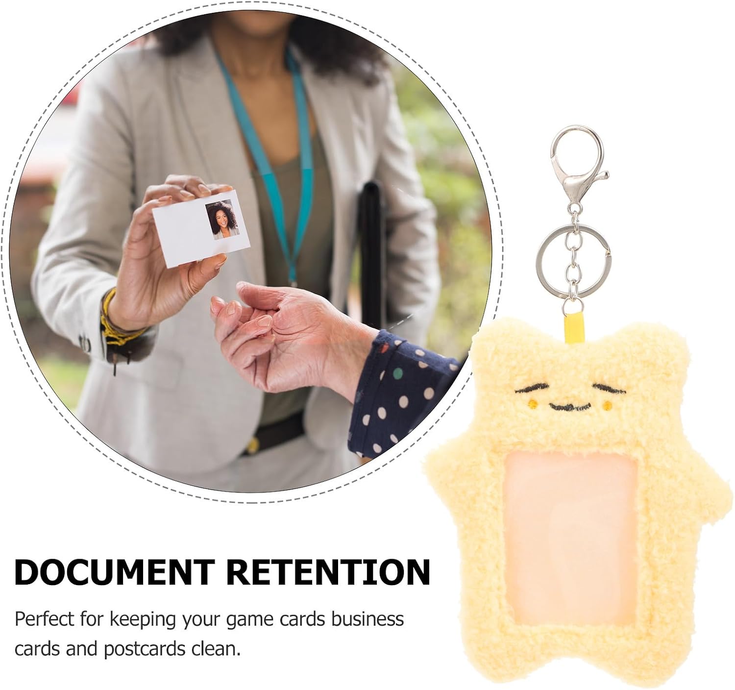 SECFOU Plush Card Holder Yellow Id Card Case with Metal Clip
