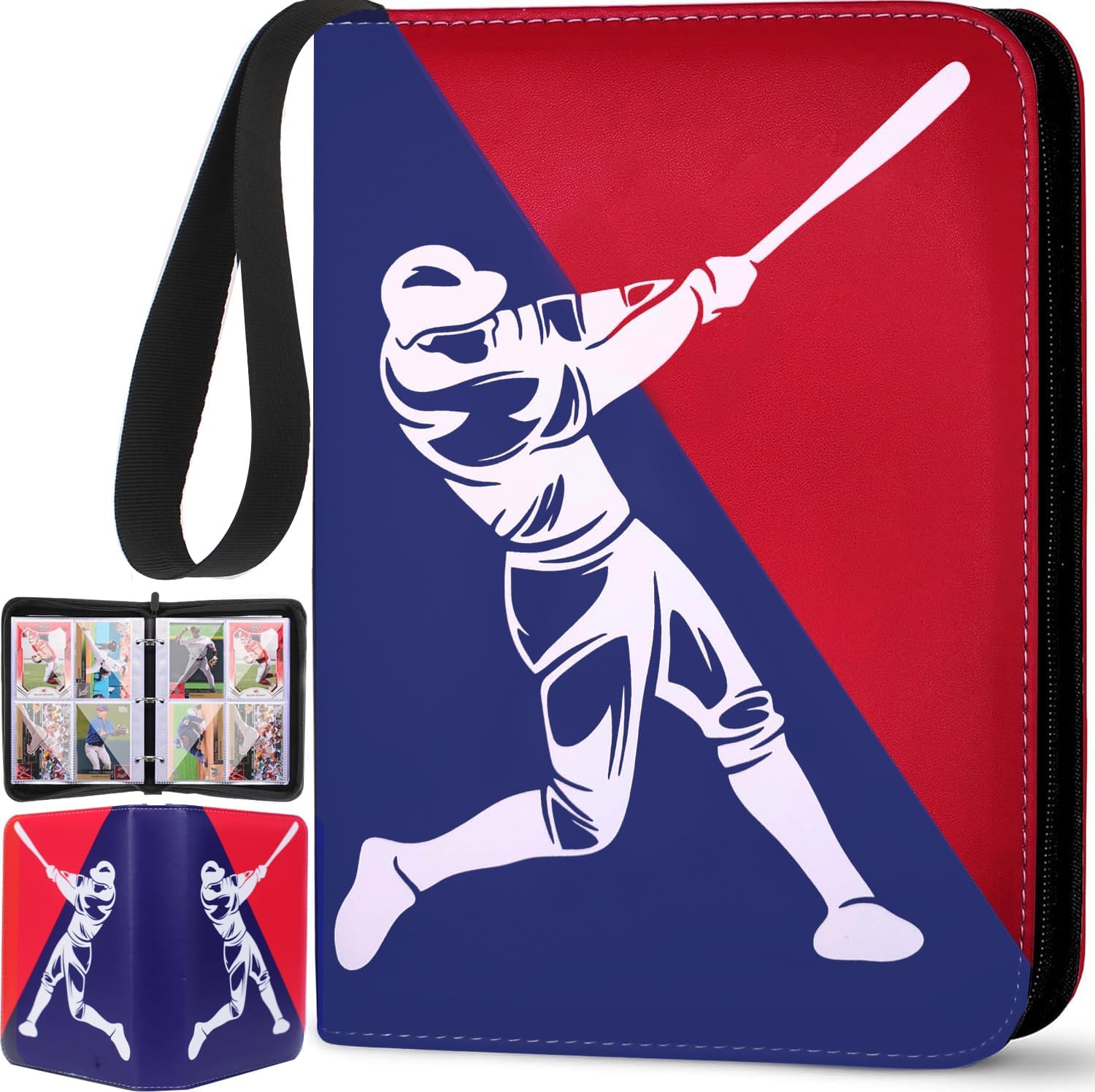 Baseball Card Binder - 4 Pocket Sports Card Album With 50 Sleeves, 400 Pockets Trading Card Holder, 3 Ring Storage Organizer (400 card baseball)