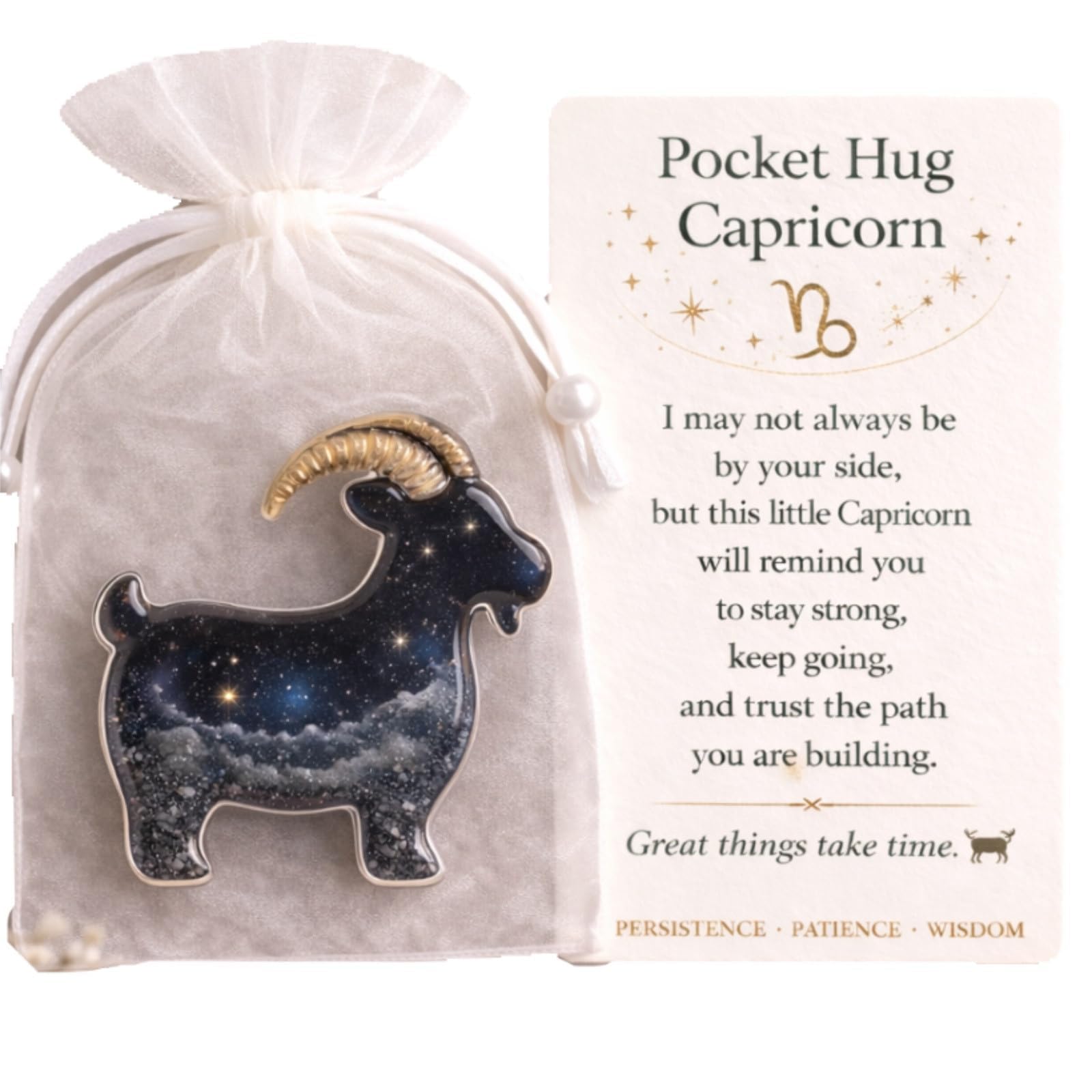 ZBELLO 2PCS Pocket Hug Zodiac Resin Ornament, Sign Astrology Keepsake, Acrylic Horoscope Token Gift, Birthday Present for Friends, Her & Him (Capricorn)