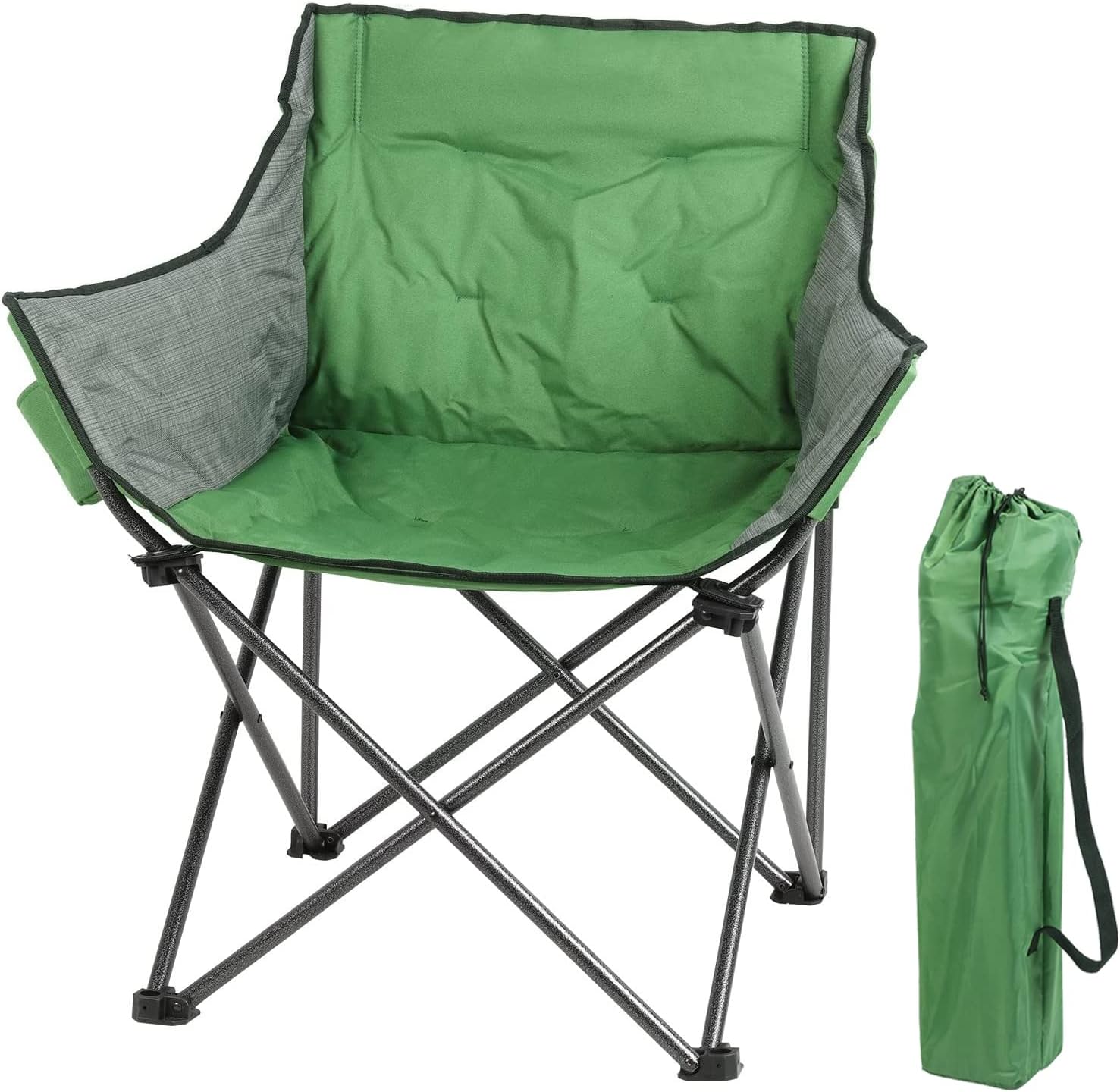PORTAL Foldable Wider Seat and Cup Holder Heavy Duty Camp Chair with Carry Bag for Outdoor Beach Fishing Trips Patio, Support 300LBS, Green