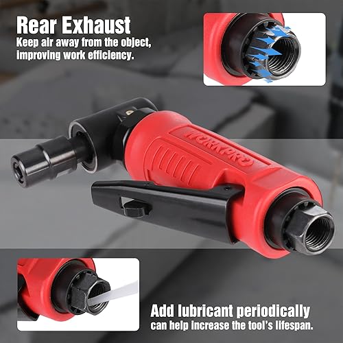 Miniatura 5 de WORKPRO Amoladora de Troquel Angular Neumática, Amoladora de Troquel de Ángulo Recto Neumática de 14 de Pulgada, 20000 RPM, Accionada por Aire de 90